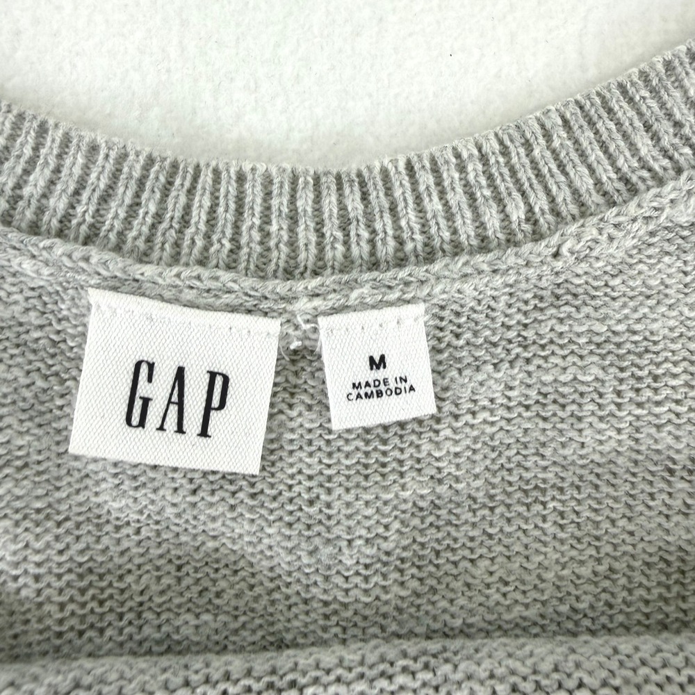 GAP Women's Grey White Stripe Short Sleeve Knit Sweater Medium 100% Cotton - Picture 3 of 11